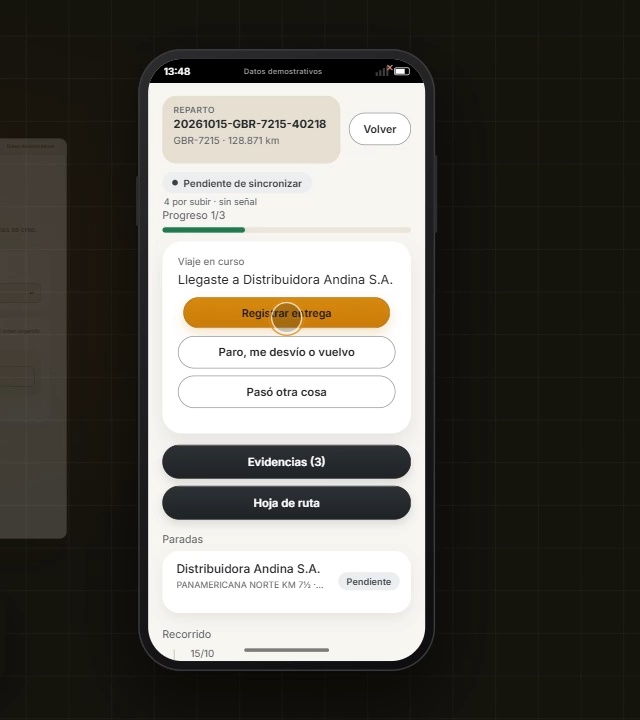 Registro de salida, paradas y evidencias desde la app